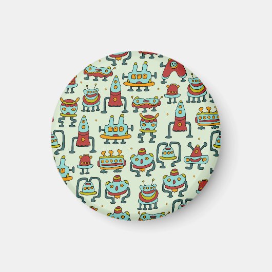 Robots Aliens  Patroon Illustratie Magneet (Voorkant)