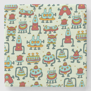 Robots Aliens Patroon Illustratie Stenen Onderzetter