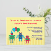 Robots Birthday Party Invitation Kaart (Staand voorkant)
