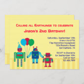 Robots Birthday Party Invitation Kaart (Voorkant / Achterkant)