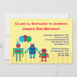 Robots Birthday Party Invitation Kaart