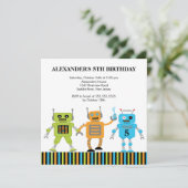 Robots Birthday Party Invitation Kaart (Staand voorkant)