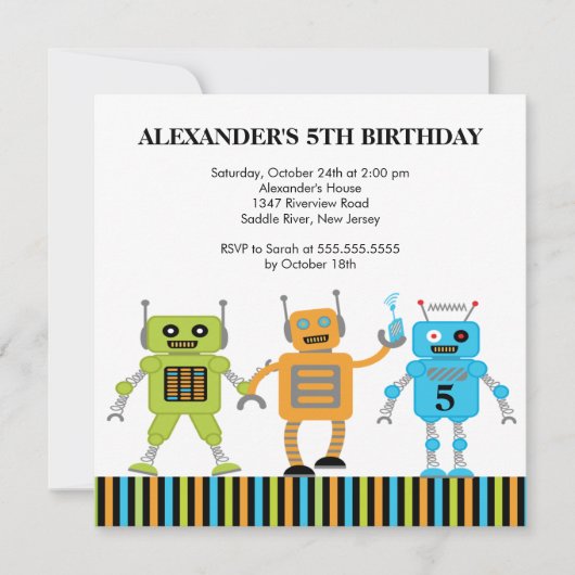 Robots Birthday Party Invitation Kaart (Voorkant)