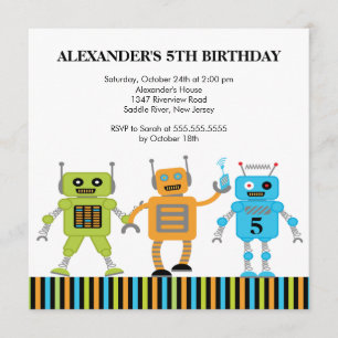 Robots Birthday Party Invitation Kaart