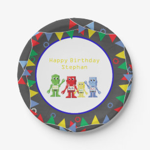 Robots Birthday party Paper borden - Gepersonalise Papieren Bordje