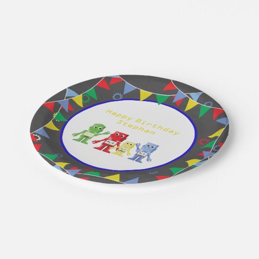 Robots Birthday party Paper borden - Gepersonalise Papieren Bordje (Gekanteld)
