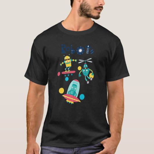 Robots die in de buitenruimte vliegen t-shirt (Voorkant)