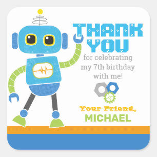 Robots en Bolts Blue en Green Birthday Favor Vierkante Sticker