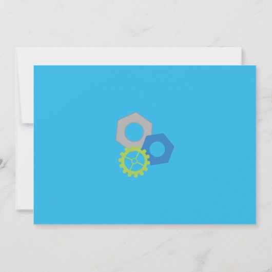 Robots en Bolts Blue en Green Birthday Kaart (Achterkant)