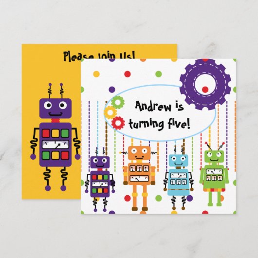 Robots Gepersonaliseerd 'Birthday'-uitnodigingen Kaart (Voorkant / Achterkant)
