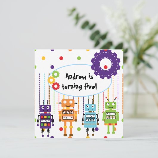Robots Gepersonaliseerd 'Birthday'-uitnodigingen Kaart (Staand voorkant)