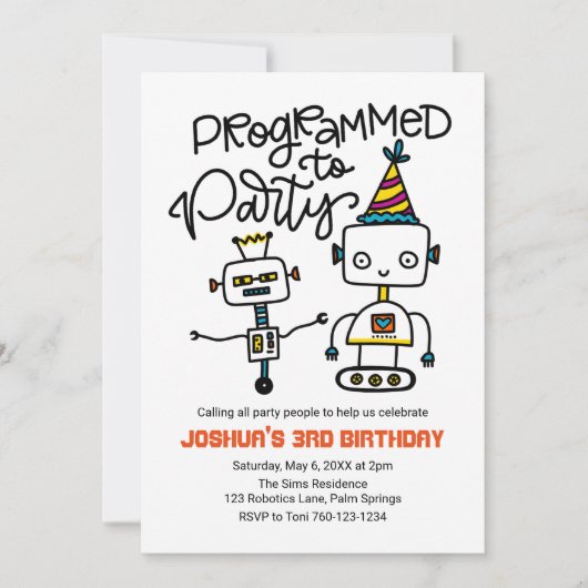 Robots, geprogrammeerd om te feesten kaart (Voorkant)