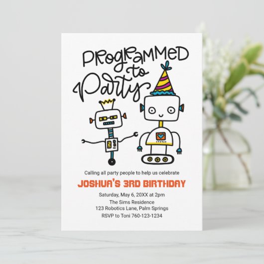 Robots, geprogrammeerd om te feesten kaart (Staand voorkant)