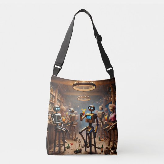 robots having fun in a bar crossbody tas (Voorkant)