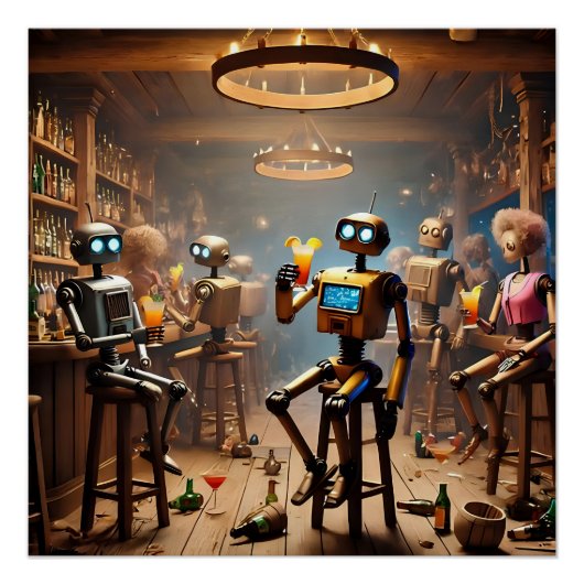 robots having fun in a bar perfect poster (Voorkant)