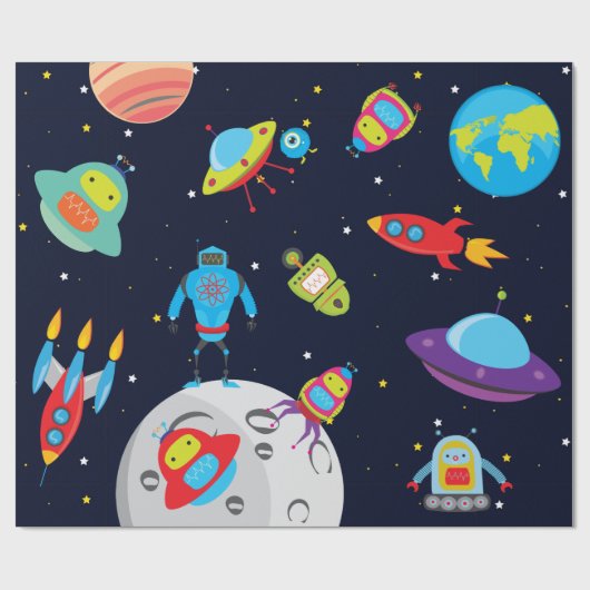 Robots in de ruimte (groot Afbeelding) inpakpapier (Vlak)