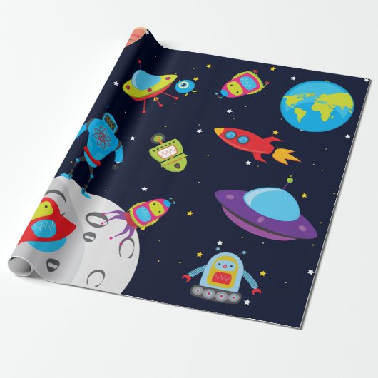 Robots in de ruimte (groot Afbeelding) inpakpapier (Uitgerold)