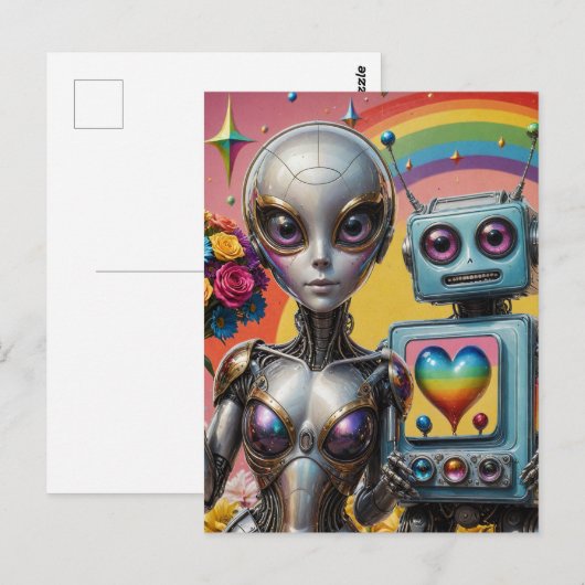 Robots in liefde LGBTQ Briefkaart (Voorkant / Achterkant)