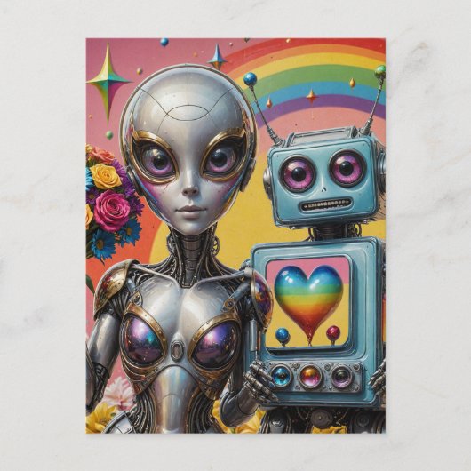 Robots in liefde LGBTQ Briefkaart (Voorkant)