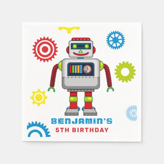 Robots Kids Birthday Party Napkins Servet (Voorkant)