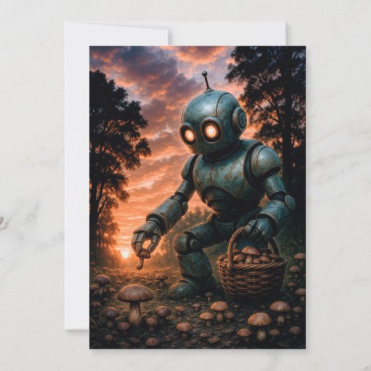 Robots oogsten paddenstoelen en plukken Rozen Kaart (Voorkant)
