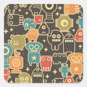 Robots op bruin vierkante sticker
