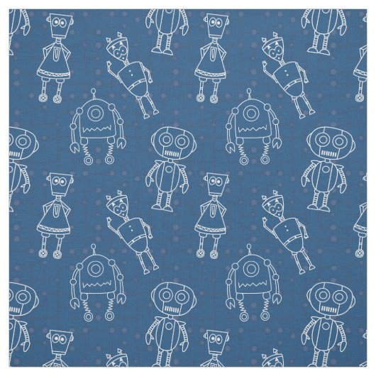 Robots op klassiek blauw stof (Swatch)