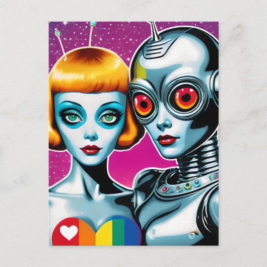Robots Rainbow Heart Briefkaart (Voorkant)