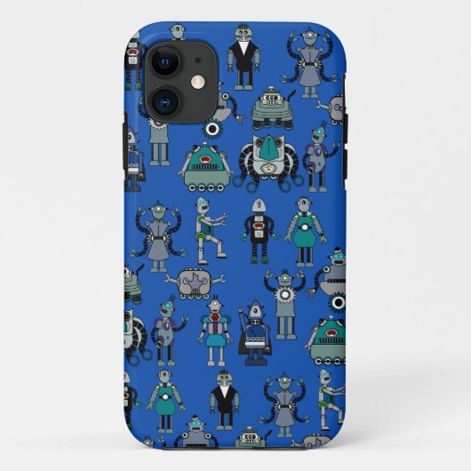 Robots. robots van geek op blauw Case-Mate iPhone case (Achterkant)