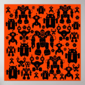 Robots Rule Fun Robot Silhouettes Oranje Robotica Poster (Voorkant)