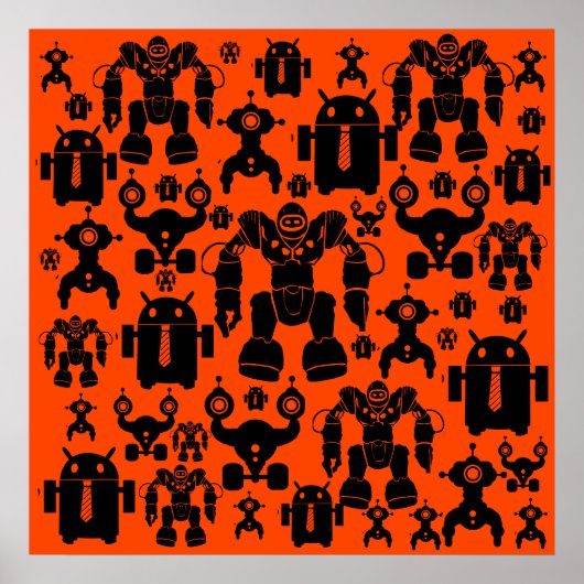 Robots Rule Fun Robot Silhouettes Oranje Robotica Poster (Voorkant)