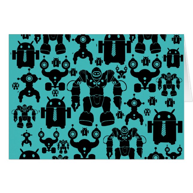 Robots Rule Fun Robot Silhouettes Pattern Blue (Voorkant Horizontaal)