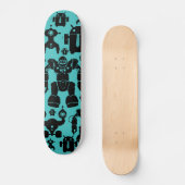 Robots Rule Fun Robot Silhouettes Pattern Blue Skateboard (Voorkant)