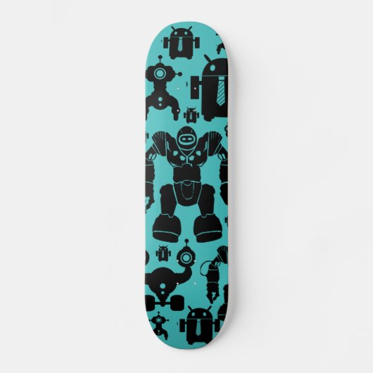 Robots Rule Fun Robot Silhouettes Pattern Blue Skateboard (Voorkant)