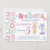 Robots thema verjaardagsfeest kinder leuke uitnodi kaart (Voorkant)