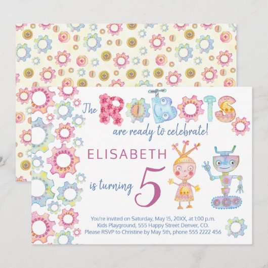 Robots thema verjaardagsfeest kinder leuke uitnodi kaart (Voorkant / Achterkant)