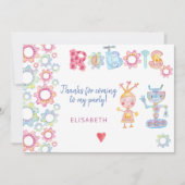 Robots thema verjaardagsfeestje kinder leuk bedank bedankkaart (Voorkant)