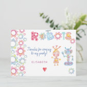 Robots thema verjaardagsfeestje kinder leuk bedank bedankkaart (Staand voorkant)