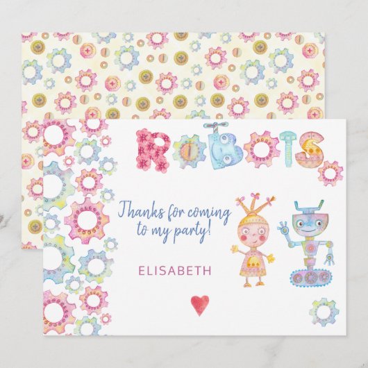 Robots thema verjaardagsfeestje kinder leuk bedank bedankkaart (Voorkant / Achterkant)