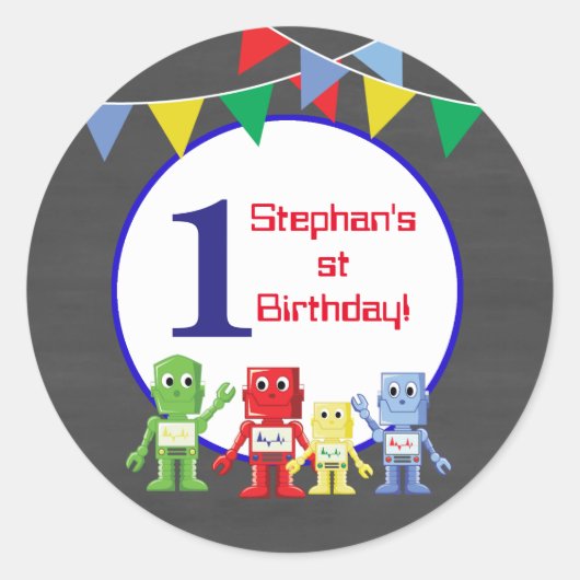 Robots Verjaardagsfeestje stickers (Voorkant)