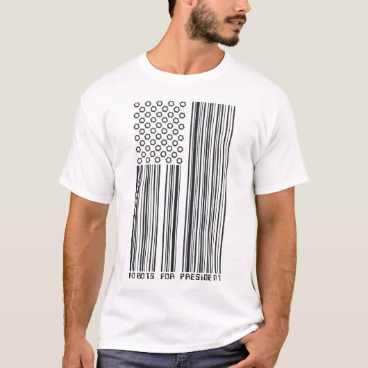 Robots voor President (streepjescode-vlag) T-shirt (Voorkant)
