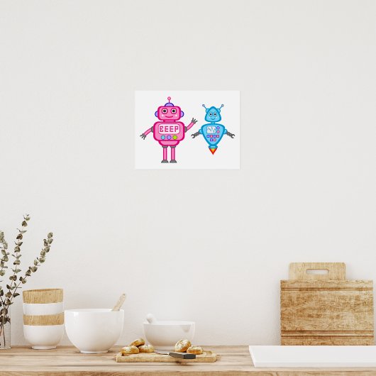 Robots Wall Art Poster roze en Turquoise (Keuken)
