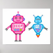 Robots Wall Art Poster roze en Turquoise (Voorkant)