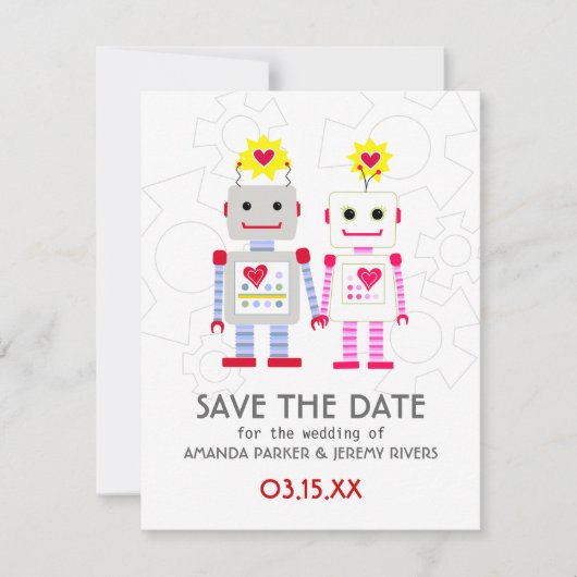 Robots Wedding Save the Date Card (Voorkant)