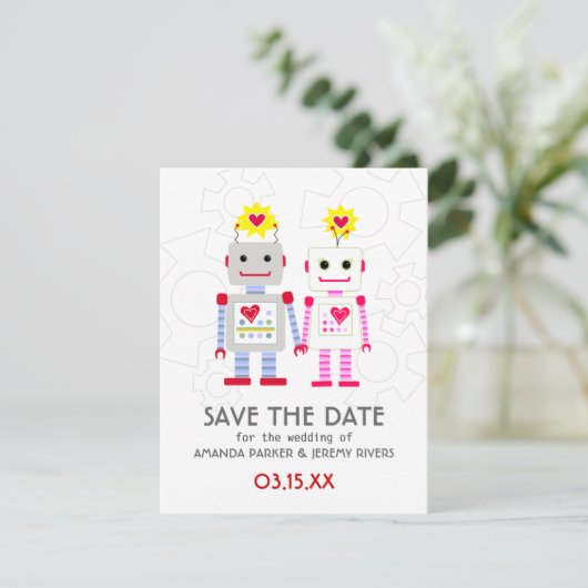 Robots Wedding Save the Date Card (Staand voorkant)