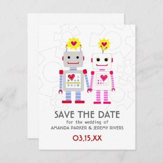Robots Wedding Save the Date Card (Voorkant / Achterkant)