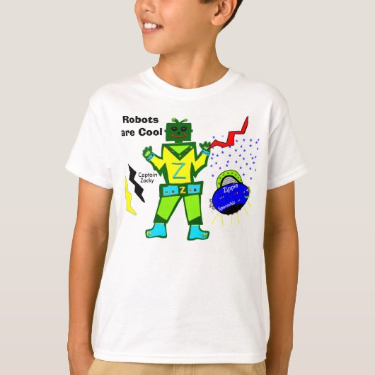 Robots zijn coole Captain Zacky Green Boy Robot T-shirt (Voorkant)