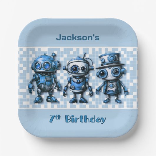 Robotthema 7e verjaardagsfeestje Borden Papieren Bordje (Voorkant)