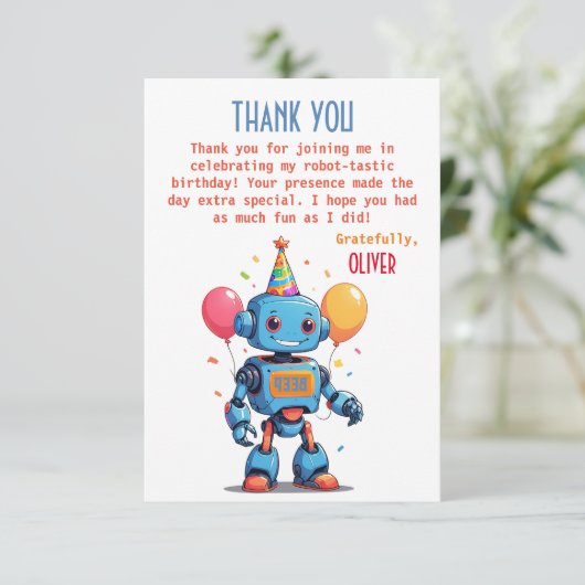 Robotthema met ballonnen waterverf bedankkaart (Staand voorkant)