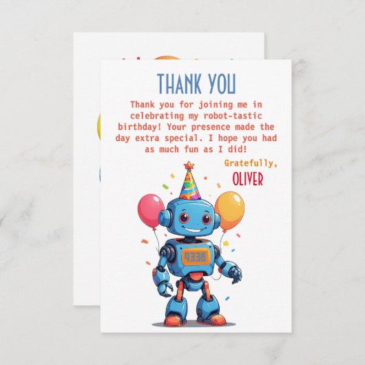 Robotthema met ballonnen waterverf bedankkaart (Voorkant / Achterkant)